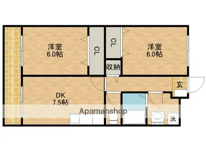 LUCE天王(2DK/2階)の間取り写真