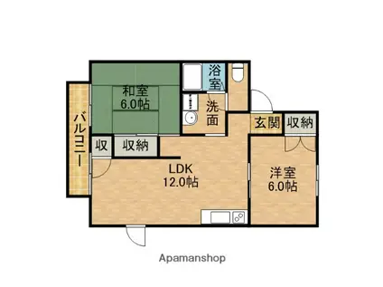シャルム飛鳥A(2LDK/1階)の間取り写真