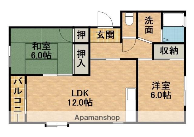 マンションエイト鴨江(2LDK/2階)の間取り写真