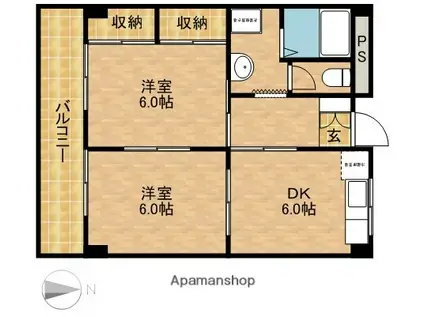 ラ・フラーゴラ(2DK/3階)の間取り写真