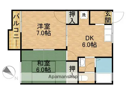 レイクタウンB(2DK/1階)の間取り写真