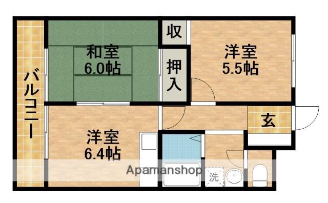 マンション 歩(2DK/3階)の間取り写真