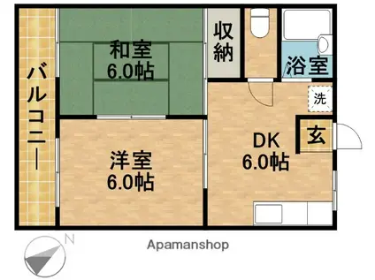 デーリーハイツC(2DK/2階)の間取り写真