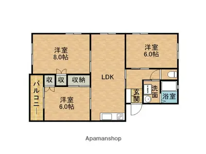 グランパル21B(3LDK/1階)の間取り写真