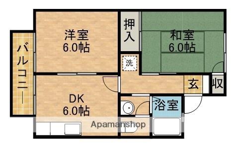 ラ・フォンテーヌ(2DK/2階)の間取り写真