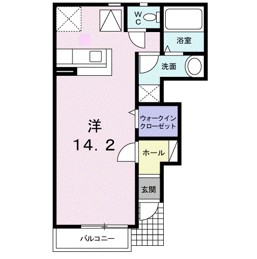 プラシード(ワンルーム/1階)の間取り写真