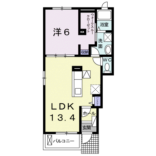 ラハナⅠ(1LDK/1階)の間取り写真
