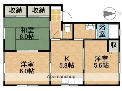 オーシャンヒルズE(3K/2階)の間取り写真