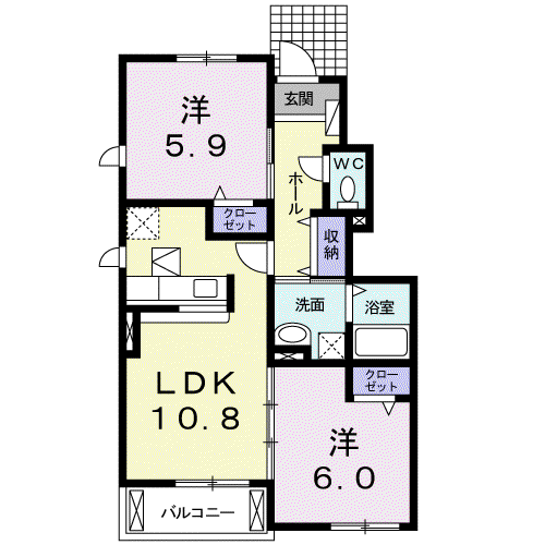 ハーヴェストⅠ(2LDK/1階)の間取り写真