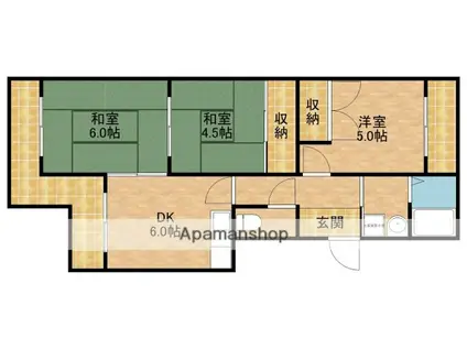 楓篁館 弐番館(3DK/2階)の間取り写真