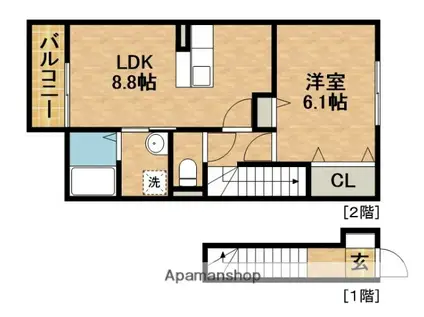 グランドゥールA(1LDK/2階)の間取り写真