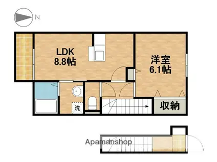 グランドゥールB(1LDK/2階)の間取り写真