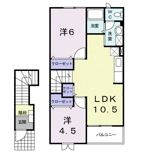 ノ-スエレガンスハギオカ(2LDK/2階)の間取り写真
