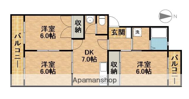 ウィンディホクエンⅠ(3DK/3階)の間取り写真
