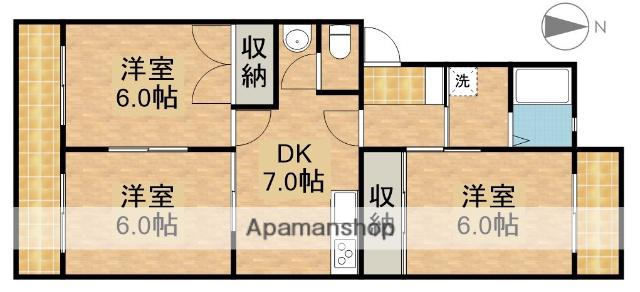 ウィンディホクエンⅠ(3DK/3階)の間取り写真