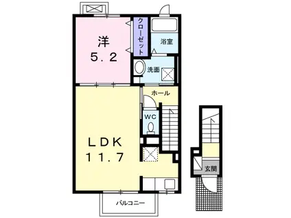 ルチェンテD(1LDK/2階)の間取り写真