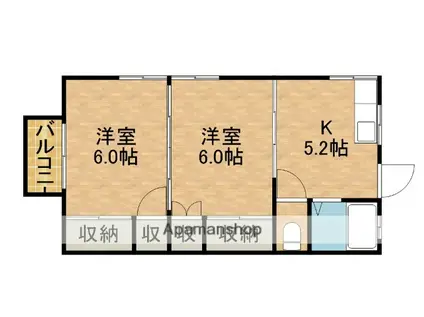 紅葉荘 西棟(2K/2階)の間取り写真