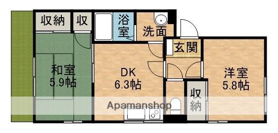 T・TOWNパルティールA(2DK/1階)の間取り写真