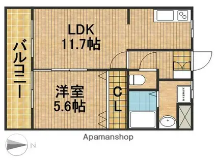 ウィング・イヌイ(1LDK/2階)の間取り写真