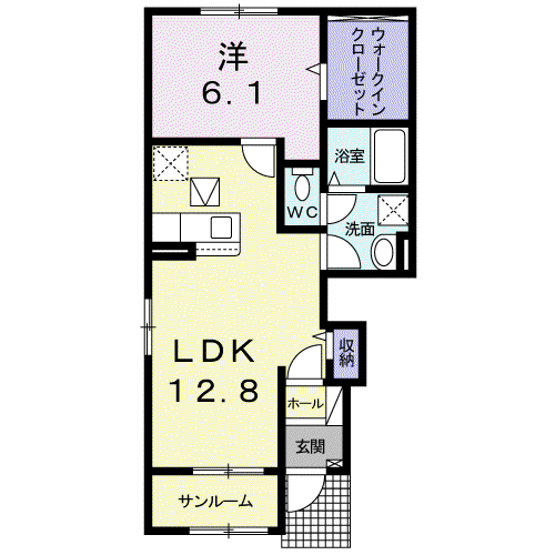 グランデールⅠ(1LDK/1階)の間取り写真
