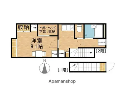 ホークⅡ(1K/2階)の間取り写真