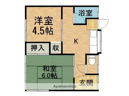東海道本線 浜松駅 バス乗車時間:24分 葵町バス停で下車 徒歩2分 1階建 築59年(2K)の間取り写真