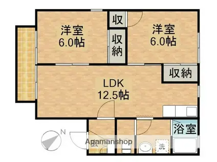 ソ・レーユB(2LDK/1階)の間取り写真