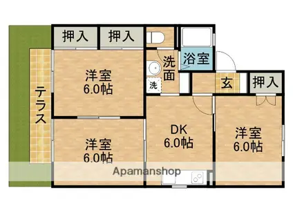 タウンハウス愛野公園B(3DK/1階)の間取り写真
