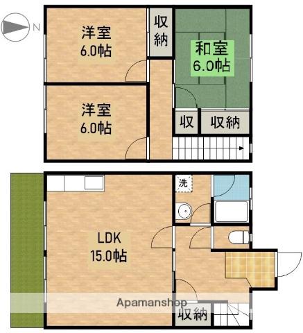 東三方テラスハウス 北棟(3LDK)の間取り写真