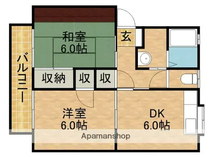 ボナール薗ヶ谷Ⅱ(2DK/2階)の間取り写真