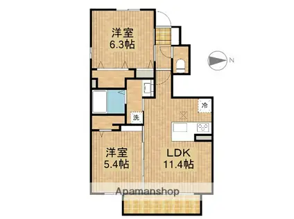 クランベリーKAMO(2LDK/1階)の間取り写真