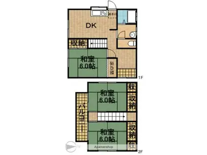 東海道本線 豊田町駅 バス乗車時間:10分 豊田西公民館バス停で下車 徒歩4分 2階建 築46年(3DK)の間取り写真