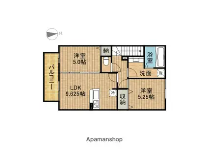 フォレストⅡ(2DK/2階)の間取り写真