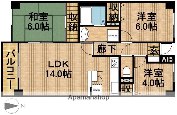 パークビュー四ツ池(3LDK/10階)の間取り写真