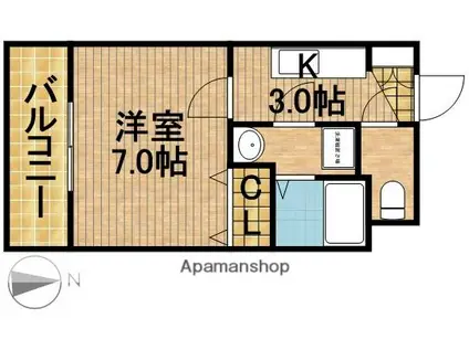 ジュネス半田Ⅰ(1K/2階)の間取り写真