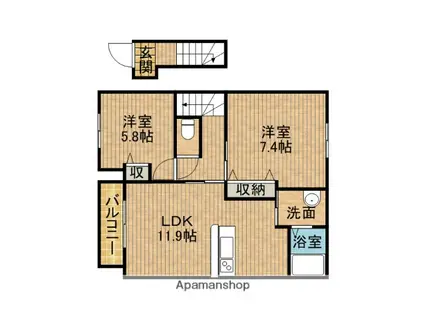 アプリコットハウス B(2LDK/2階)の間取り写真