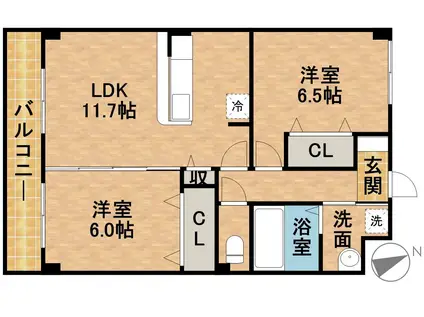 D-ROOM高丘西(2LDK/3階)の間取り写真