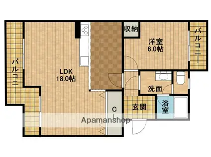 アズニューリノ(1LDK/1階)の間取り写真