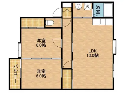フォーレ三和B(2LDK/2階)の間取り写真