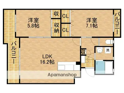 ベルフォレスト(2LDK/2階)の間取り写真
