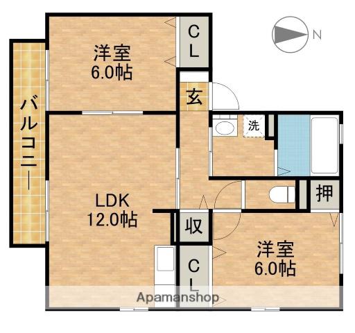 フジハイツⅡ(2LDK/2階)の間取り写真