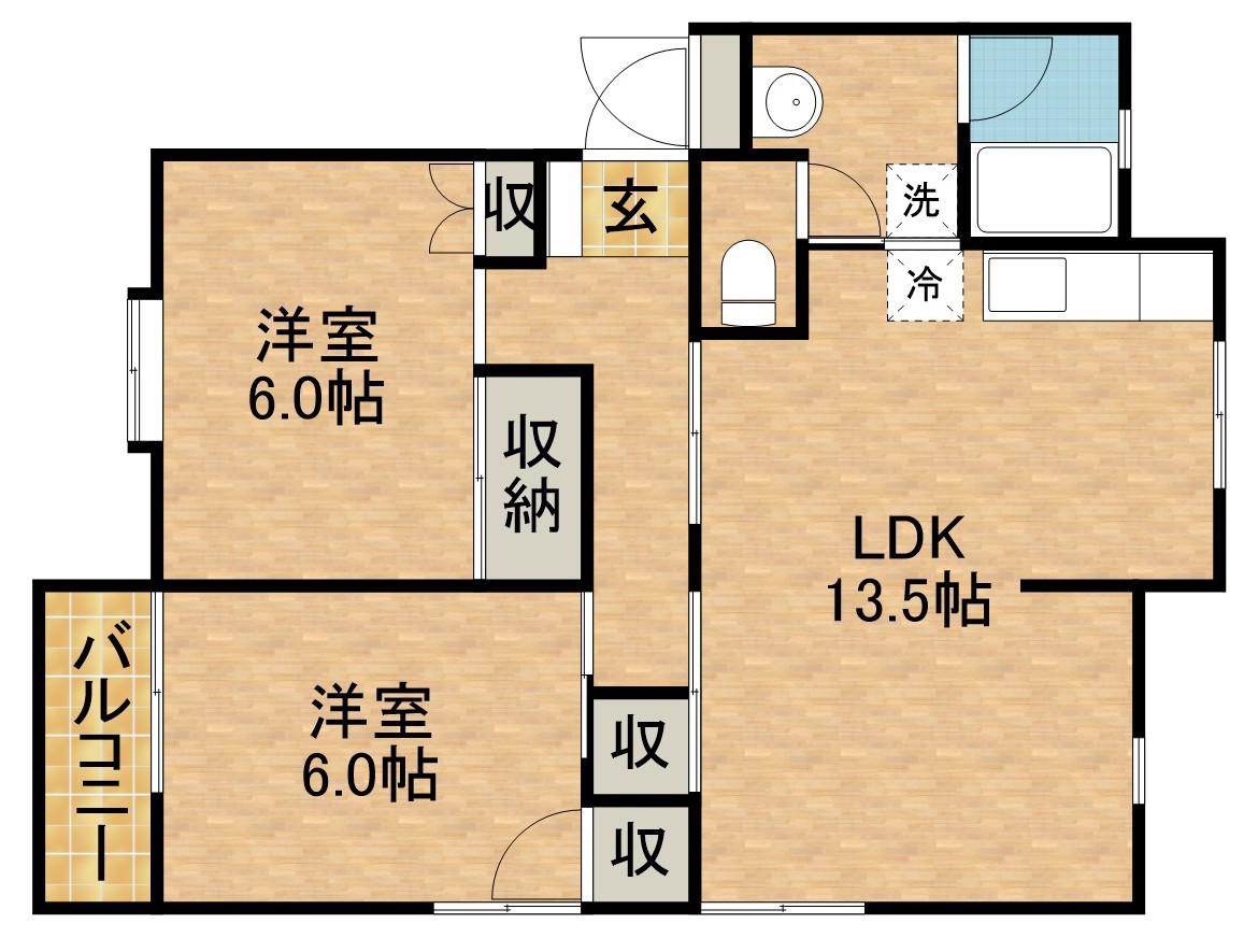 ハイツグリーンB(2LDK/1階)の間取り写真