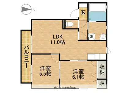 ラフォーレ天王(2LDK/2階)の間取り写真