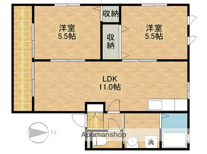 フロンティアⅡ(2LDK/2階)の間取り写真