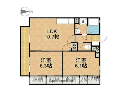 アビタシオン駅南 A(2LDK/2階)の間取り写真