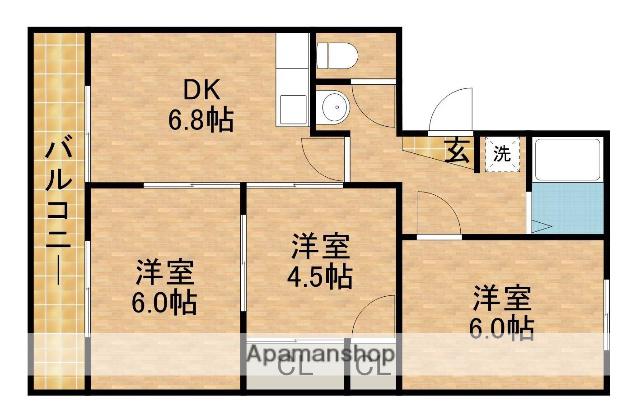 マンション北浜(3DK/1階)の間取り写真