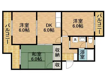 マンションロイヤルアイリス(3DK/5階)の間取り写真
