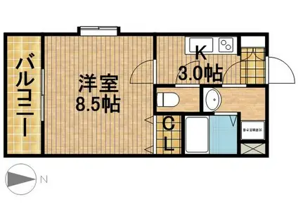 シャンボールⅠ(1K/1階)の間取り写真