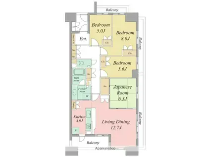ブライトタウン上島(4LDK/13階)の間取り写真