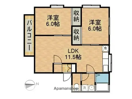 ガーデンハイムA(2LDK/2階)の間取り写真